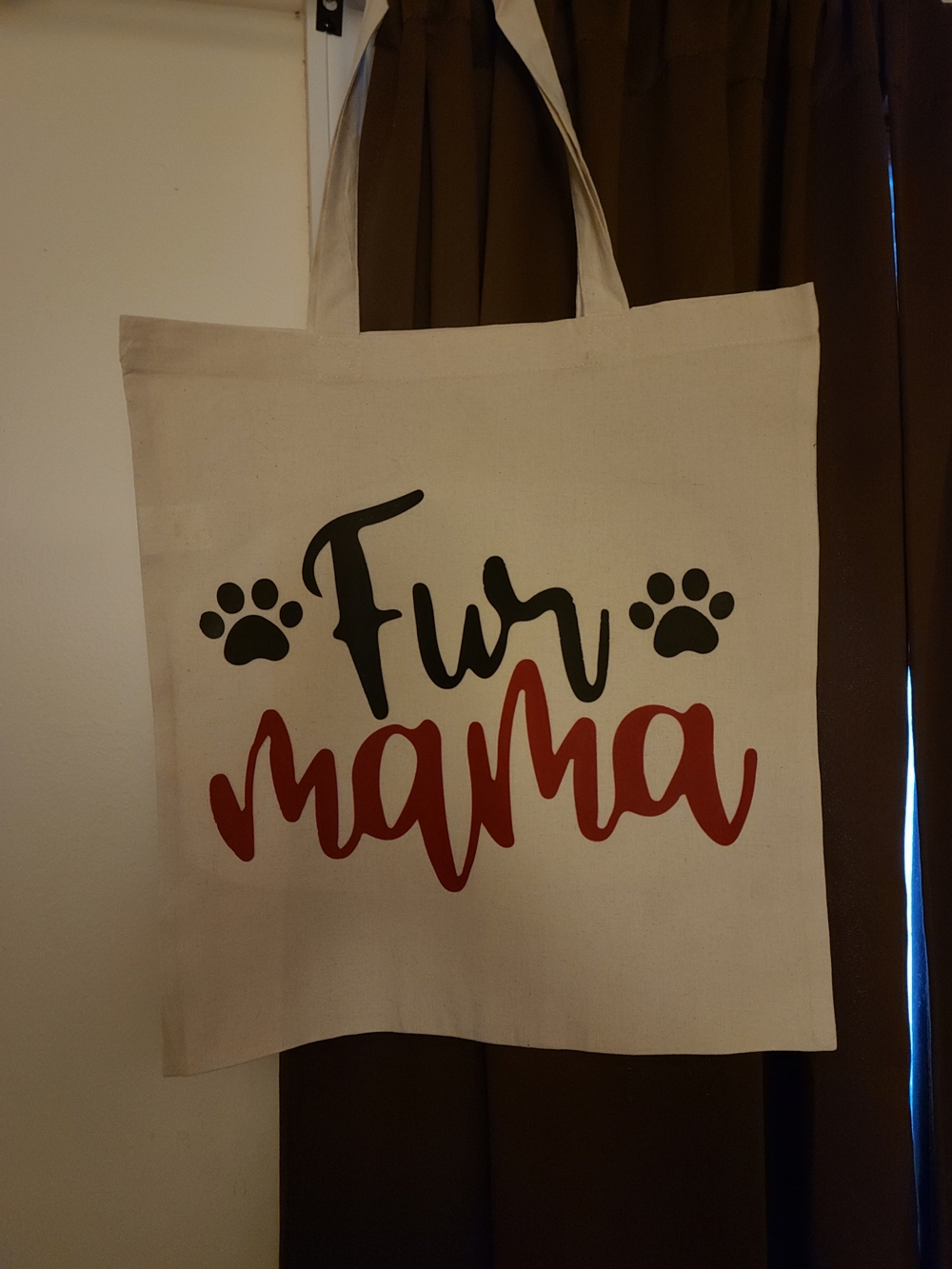 Fur Mama Canvas Tote - Black & Red Paw Print Design